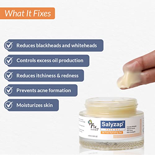 Fixderma Salyzap Face gel, Oil free hydrating gel, Deep Moisturization, Moisturizer for acne prone skin, Soothes acne and redness, non-comedogenic, non-greasy gel, Dermatologist tested - 50ml - View 4 of 4