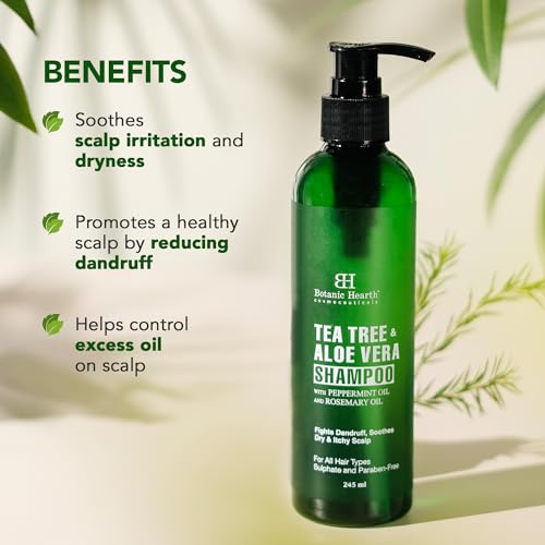 Botanic Hearth Tea Tree &amp; Aloe Vera Shampoo with Rosemary &amp; Peppermint Oil | Helps Control Dandruff | Soothes Dry, Itchy Scalp | Shampoo for Women and Men | Sulphate &amp; Paraben Free | 245ml - View 2 of 4