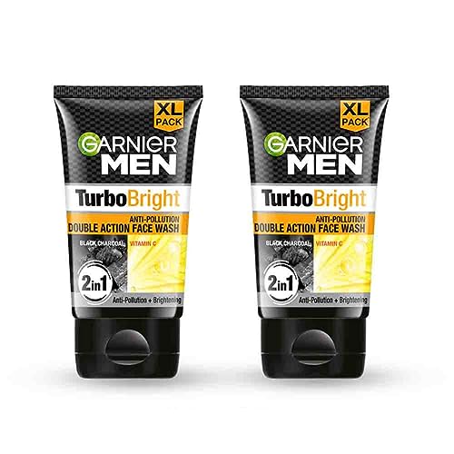 Garnier Men Turbo Bright Double Action Face Wash, Deep Cleansing Anti Pollution Face Wash with Charcoal and Vitamin C, Suitable for all Skin Types, 150g x2 (Pack of 2) FROM INDIA (SAM) - View 2 of 4