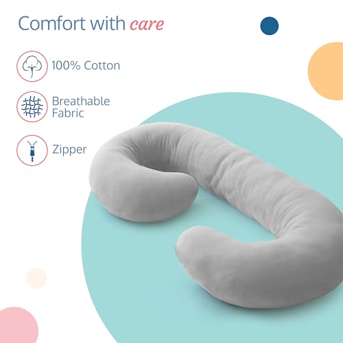 LuvLap Maternity Pillow for Pregnancy Sleeping, Maternity Pillow for Pregnant Women, C-Shaped Pillow, Full Body Pillow, Washable Cover, Ideal for Pregnant Women &amp; Nursing Moms (Grey) (FROM INDIA SAB) - View 3 of 4
