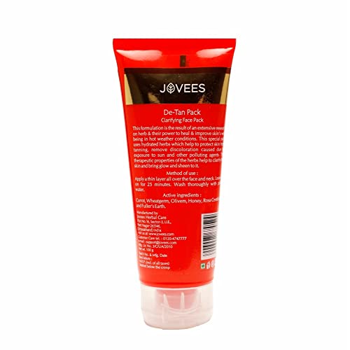Jovees Herbal De-Tan Face Pack | Contains Wheat Germ and Carrot | For Tan Removal and Skin Revitalization | Bright and Glowing Skin | 100% Herbal | Paraben And Alcohol Free | 100gm - View 2 of 3