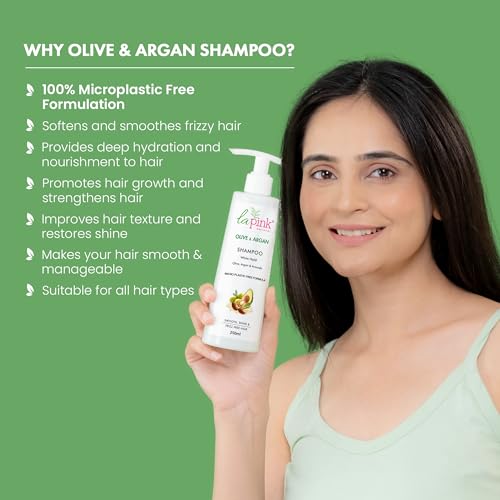 La Pink Olive &amp; Argan Shampoo with Avocado | For Smooth, Shine Frizz-Free Hair | 100% Microplastic Free Formula | All Hair Types | 250ml (FROM INDIA SAB) - View 3 of 3