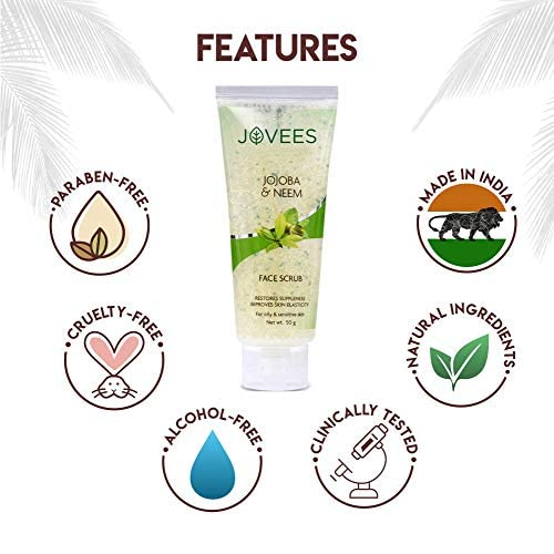 Jovees Herbal Jojoba &amp; Neem Face Scrub For Oily and Sensitive Skin, 100g |Improves Skin Elasticity and Restores Suppleness | Paraben &amp; Alcohol Free | - View 3 of 3