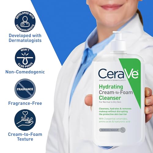 CeraVe Hydrating Cream-to-Foam Cleanser | Hydrating Makeup Remover and Face Wash With Hyaluronic Acid 355ml - View 4 of 4
