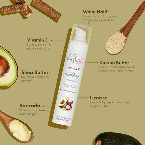 La Pink Vitamin E Face Moisturiser with White Haldi, Glow Booster, Oil Free &amp; Lightweight | 100% Microplastic Free Formulation | Suitable for All Skin Types | 50 gm (FROM INDIA SAB) - View 2 of 3