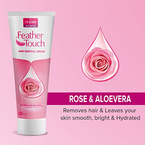 VI-JOHN Feather Touch Rose &amp; Aloevera Hair Removal Cream, for Sensitive Skin, Suitable for Legs, Underarms, Bikini Line, Arms - 110g (FROM INDIA SAB) - View 3 of 3