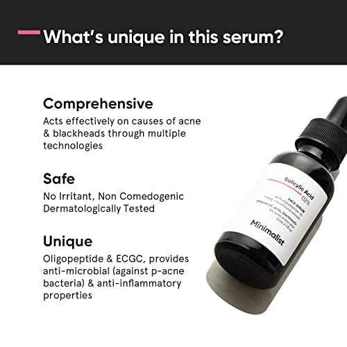Minimalist 2% Salicylic Acid Serum For Acne, Blackheads &amp; Open Pores | Reduces Excess Oil &amp; Bumpy Texture | BHA Based Exfoliant for Acne Prone or Oily Skin | 30ml (30 ml) - View 3 of 4