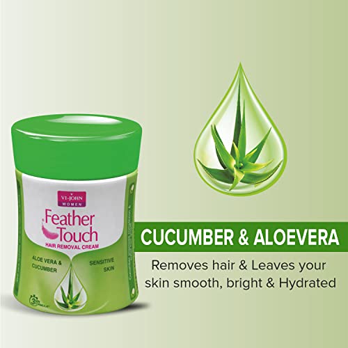VI-JOHN Feather Touch (Jar) Cucumber &amp; Aloevera Hair Removal Cream, for Sensitive Skin,| Suitable for Legs, Underarms, Bikini Line, Arms | - 40g (FROM INDIA SAB) - View 3 of 3
