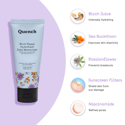 QUENCH Birch Please Hydro Fresh Daily Moisturizer with SPF 40+ PA+++ | 2-in1 Moisturizer &amp; Sunscreen| Hydrates &amp; Protects Skin with Birch Juice &amp; Sea Buckthorn| Made in Korea, 50ml (FROM INDIA SAB) - View 4 of 4
