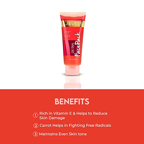 Jovees Herbal De-Tan Face Pack | Contains Wheat Germ and Carrot | For Tan Removal and Skin Revitalization | Bright and Glowing Skin | 100% Herbal | Paraben And Alcohol Free | 100gm - View 3 of 3