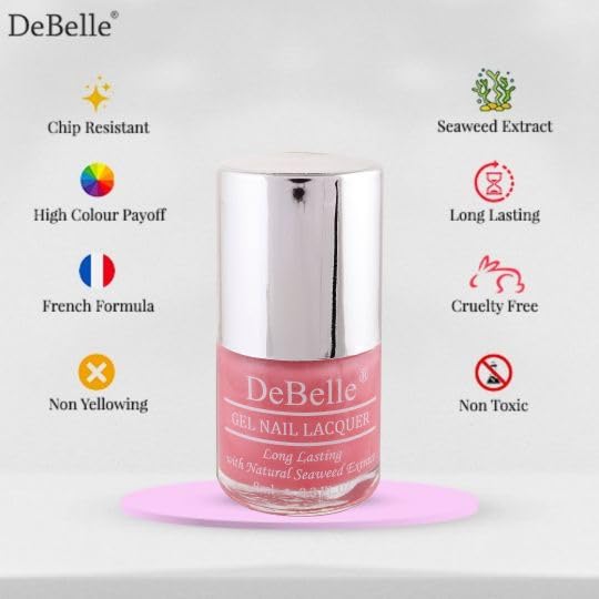 DeBelle Gel Nail Polish Miss Bliss (Rose Pink Nail Paint) 8ml Non UV - Glossy Finish, Seaweed Enriched Formula, Long Lasting Nail Paint, Cruelty &amp; Toxic Free(FROM INDIA)JEZ - View 2 of 3