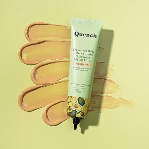 Quench Botanics Bravocado Daily Defense Tinted sunscreen SPF 50 PA+++ (Light Medium), Lightweight | Gel-based Sunscreen, UV Shield I Rice, Pomegranate | Made In Korea, 50ml (FROM INDIA SAB) - View 2 of 4