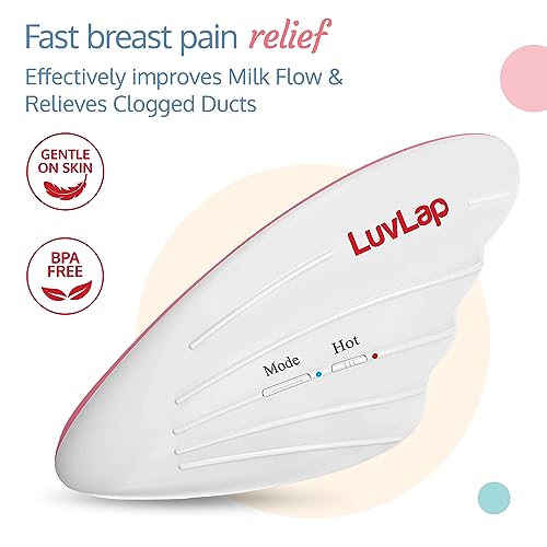 LuvLap 2-in-1 Warming Lactation Breast Massager, Pain relief with 3-level heat &amp; 6-level vibration adjustment, for Breastfeeding, Pumping, Clears Clogged Ducts, Engorgement, Waterproof, White &amp; Pink (FROM INDIA SAB) - View 2 of 3
