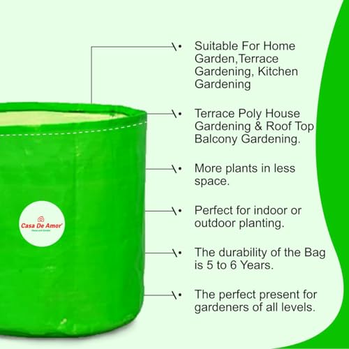 Casa De Amor Premium HDPE UV Protected 250 GSM Round Shaped Green Colour Plants Grow Bags Suitable for Terrace and Vegetable Gardening (Size 12x12 Inches, Pack of 10) (FROM INDIA)NUZ - View 3 of 6