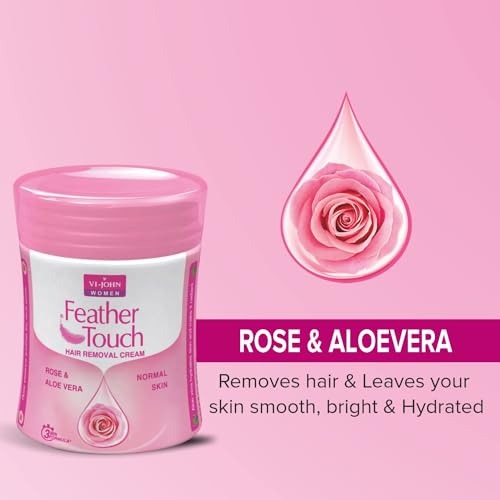 VI JOHN Feather Touch (Jar) Rose &amp; Aloevera Hair Removal Cream, for Sensitive Skin,| Suitable for Legs, Underarms, Bikini Line, Arms | - (40g) Pack of (2) (FROM INDIA SAB) - View 3 of 3