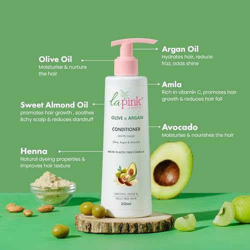 La Pink Olive &amp; Argan Conditioner with Avocado | For Smooth, Shine Frizz-Free Hair | 100% Microplastic Free Formula | All Hair Types | 250ml (FROM INDIA SAB) - View 2 of 4