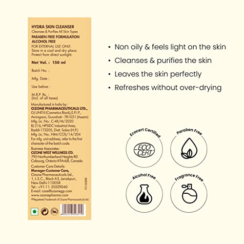 OZONE Glo Radiance Hydra Skin Cleanser, Micellar Cleansing Water With Aloe Vera, Removes Makeup &amp; Dirt For All Skin Types, 150ml (FROM INDIA SAB) - View 2 of 3