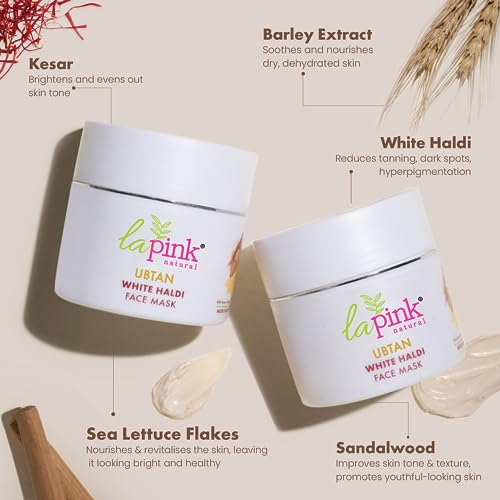 La Pink Ubtan Face Mask with White Haldi &amp; Kesar | Reduces Blemish, Pigmentation, Dark Spot &amp; Tan Removal | 100% Microplastic Free Formula | All Skin Types | 100g (FROM INDIA SAB) - View 3 of 3