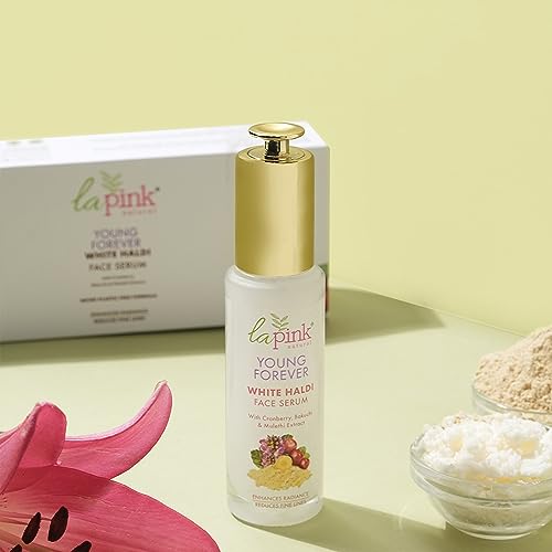 La Pink Young Forever Face Serum | 100% Microplastic Free Formula | Reduces Fine Lines, Pigmentation, Dark Spots &amp; Scars | White Haldi | For Younger Radiant Skin | All Skin Types | 40+10ml Extra (FROM INDIA SAB) - View 3 of 3