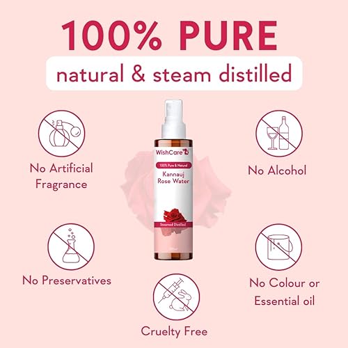 WishCare® 100% Pure &amp; Natural Rose Water - For Skin, Face &amp; Hair - Steam Distilled - Kannauj Gulab Jal - Spray Skin Toner - Free From Paraben, Alcohol &amp; Chemicals - 200 ml - View 2 of 3