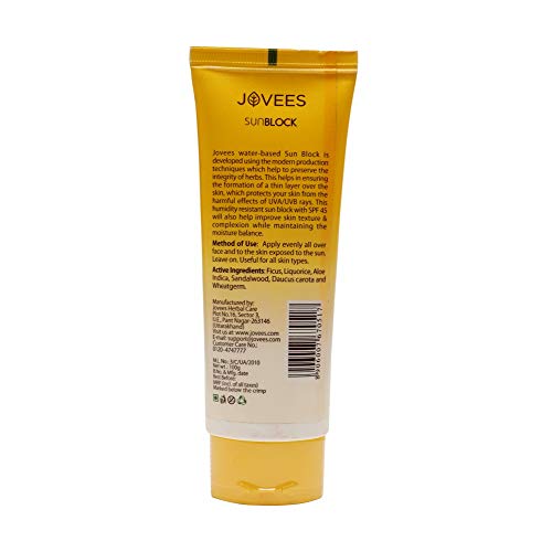 Jovees Herbal Ajneer &amp; Carrot Sun Block Sunscreen SPF 45, 100g | Water Proof - UVA &amp; UVB Protection | Normal to Dry Skin Types | Paraben &amp; Alcohol Free - View 3 of 3