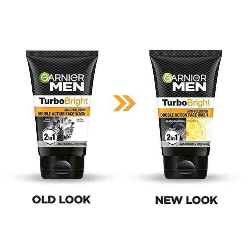 Garnier Men Turbo Bright Double Action Face Wash, Deep Cleansing Anti Pollution Face Wash with Charcoal and Vitamin C, Suitable for all Skin Types, 100g FROM INDIA (SAM) - View 2 of 3