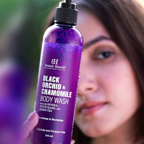 Botanic Hearth Black Orchid &amp; Chamomile Body Wash with Aloe Vera, Witch Hazel &amp; Green Tea | Leaves you Stress Free &amp; Revitalized | Sulphate &amp; Paraben Free | Shower Gel for Men and Women | 245ml - View 3 of 4