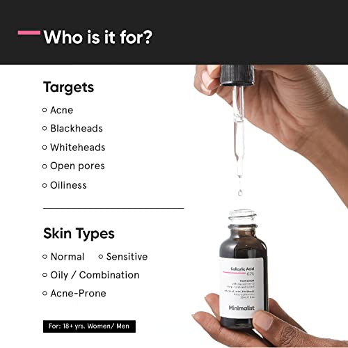 Minimalist 2% Salicylic Acid Serum For Acne, Blackheads &amp; Open Pores | Reduces Excess Oil &amp; Bumpy Texture | BHA Based Exfoliant for Acne Prone or Oily Skin | 30ml (30 ml) - View 2 of 4