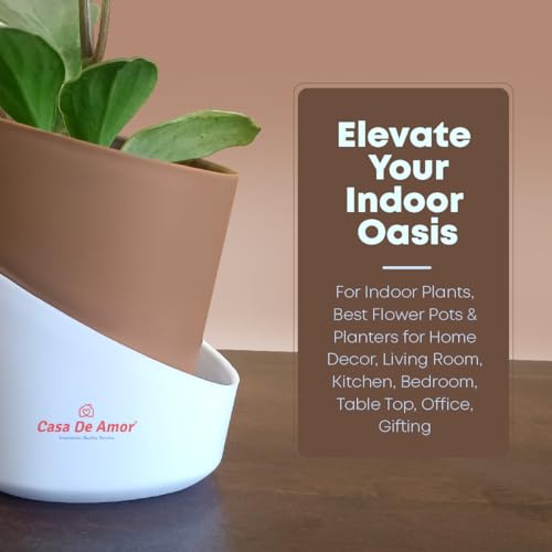 Casa De Amor Self Watering Pots for Indoor Plants | Home Decor, Living Room, Kitchen, Bedroom, Table Top, Office, Gifting | Plants not Included (Dusky Brown, Pack of 1) (FROM INDIA)NUZ - View 4 of 5