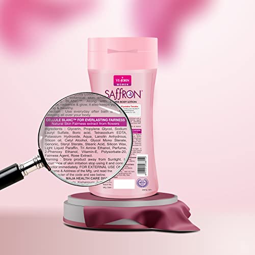 VI-JOHN Rose Saffron Fairness Body Lotion For Men &amp; Women | Enriched with Vitamin E, moisturizes skin upto 48 hour, Chemical Free Body Lotion 250ml -Pack of 2 (FROM INDIA SAB) - View 2 of 3