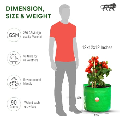 Casa De Amor Premium HDPE UV Protected 250 GSM Round Shaped Green Colour Plants Grow Bags Suitable for Terrace and Vegetable Gardening (Size 12x12 Inches, Pack of 5) (FROM INDIA)NUZ - View 3 of 8