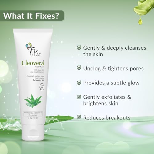 Fixderma Cleovera, Aloe Vera Face Wash with Vitamin E | Aloe Vera Gel for Face | Face Wash &amp; Face Cleanser | Face Wash for Dry Skin (All Type Skin) | Face Wash for Women &amp; Men - 75g - View 3 of 3