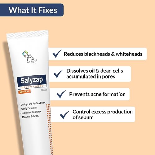 Fixderma Salyzap Day Time Gel for acne, with Salicylic Acid, For acne scars, pimples, Unclogs pores, Exfoliates, Soothes acne and redness Reduces Breakouts, Suitable for Oily and Acne-Prone skin, 20ml - View 2 of 2