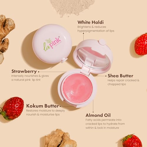 La Pink Strawberry Natural Tinted Lip Balm with Shea &amp; Kokum Butter | Nourished &amp; Soft Lips | 100% Microplastic Free Formulation | 15 gms (FROM INDIA SAB) - View 3 of 3