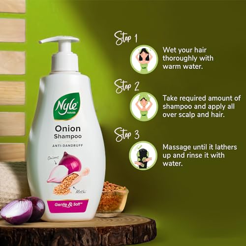 Nyle Naturals Onion Anti-Dandruff Shampoo, With Onion and Fenugreek, Gentle &amp; Soft Shampoo, pH Balanced and Paraben Free, For Men and Women, 800ml (FROM INDIA)SAB - View 3 of 3