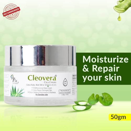 Fixderma Cleovera Cica Cream for Face with Gotu Kola, Aloevera, Vitamin A &amp; E | Damage Skin Repair Face Cream | Suitable for Sensitive, Dry &amp; Damaged Skin - 50g - View 2 of 4