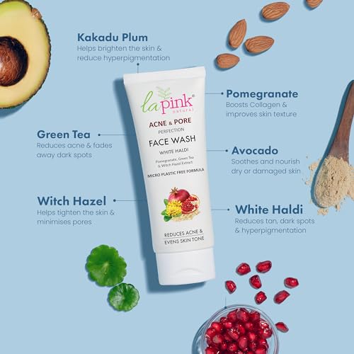 La Pink Acne &amp; Pore Perfection Face Wash with White Haldi &amp; Green Tea | For Acne Reduction &amp; Even Skin Tone | 100% Microplastic Free &amp; 100% Soap Free Formula | All Skin Types | 100ml (FROM INDIA SAB) - View 2 of 3