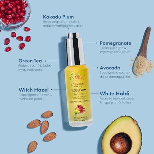La Pink Acne &amp; Pore Perfection Face Serum with White Haldi &amp; Green Tea | Reduces Acne &amp; Evens Skin Tone | 100% Microplastic Free Formula | All Skin Types | 30ml (FROM INDIA SAB) - View 2 of 3