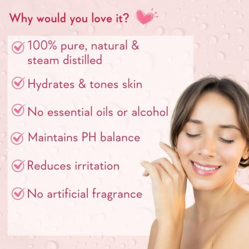 WishCare® 100% Pure &amp; Natural Rose Water - For Skin, Face &amp; Hair - Steam Distilled - Kannauj Gulab Jal - Spray Skin Toner - Free From Paraben, Alcohol &amp; Chemicals - 200 ml - View 3 of 3