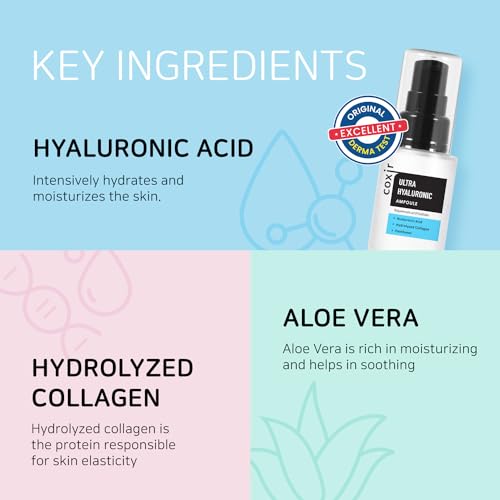 [Coxir] Ultra Hyaluronic Ampoule 50ml(1.69 fl.oz.)|40% of Hyaluronic acid, Collagen, Cica, Vitamin B5, | 100% Pure Hyaluronate | No fragrances, No paraben, Cruelty Free| Deep hydration for dehydrated skin - View 2 of 4