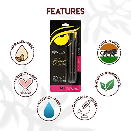 Jovees Herbal New Signature Kajal With Extra Smooth Tip, 3 gms | Herbal Kohl | Smudge Free | Lasts Upto 6 Hours | Deepest Black - View 2 of 3