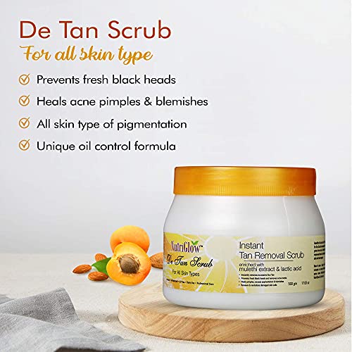 NutriGlow De Tan Scrub For Deep Exfoliation Tan Removal, Brightening Skin, Acne Prone, Blackheads, Pore Cleanser, Oily Skin, No Paraben &amp; Sulpahate, 500 gm(FROM INDIA)JEZ - View 3 of 3