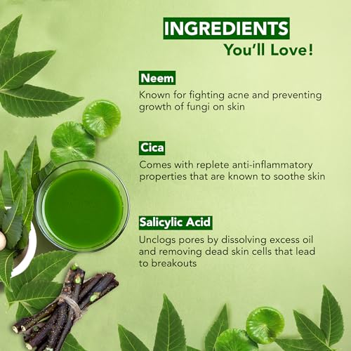 Botanic Hearth Neem, Cica &amp; Salicylic Acid Face Wash | Anti Acne Face Wash with Vitamin E &amp; Chamomile | Removes excess oil &amp; Clogged Pores | For Women &amp; Men | Sulphate &amp; Paraben Free | 100ml - View 2 of 3