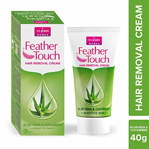 VI-JOHN Feather Touch (Jar) Cucumber &amp; Aloevera Hair Removal Cream, for Sensitive Skin,| Suitable for Legs, Underarms, Bikini Line, Arms | - 40g (FROM INDIA SAB) - View 2 of 3