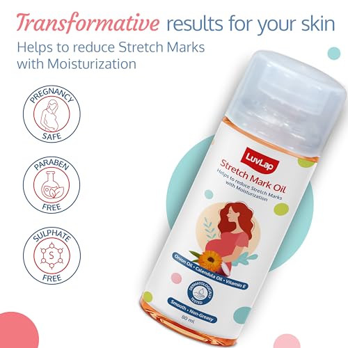 LuvLap Stretch Mark Oil for pregnant ladies &amp; new mothers, lightweight oil for stretch mark removal &amp; prevention, smooth, silky &amp; non greasy, enriched in Onion oil, calendula oil and Vitamin E, 80ml (FROM INDIA SAB) - View 2 of 3