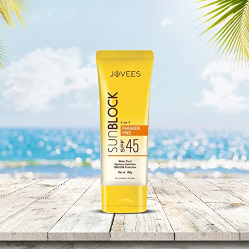 Jovees Herbal Ajneer &amp; Carrot Sun Block Sunscreen SPF 45, 100g | Water Proof - UVA &amp; UVB Protection | Normal to Dry Skin Types | Paraben &amp; Alcohol Free - View 2 of 3