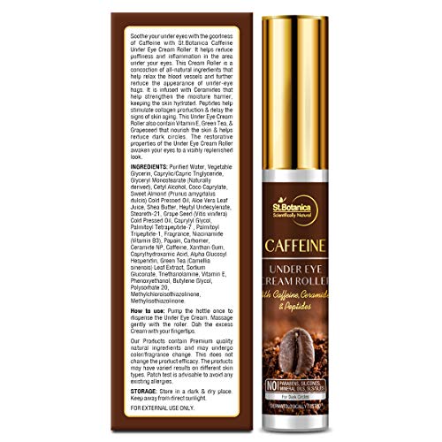 St.Botanica Caffeine 1% Under Eye Cream Roller With Ceramides And Peptides, 15 ml (FROM INDIA SAB) - View 3 of 3