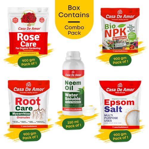 Casa De Amor Rose Care (900gm) | Water Soluble Neem Oil 250 ml | Bio NPK Granules 900 gm | Epsom Salt 900 gm | Root Care Mycorrhiza 900 gm for Organic Gardening Combo (1 pack of 5 items) (FROM INDIA)NUZ - View 2 of 7