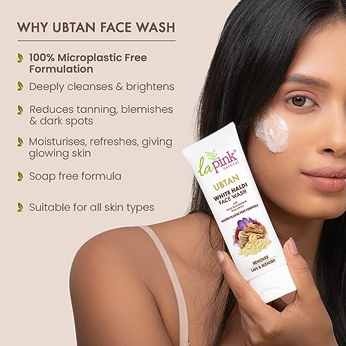La Pink Ubtan White Haldi Face Wash | 100% Microplastic Free Formula | Kesar, Sandalwood, Cactus Flower | Tan Removal | Glowing Skin | All Skin Types | 100ml (FROM INDIA SAB) - View 2 of 3