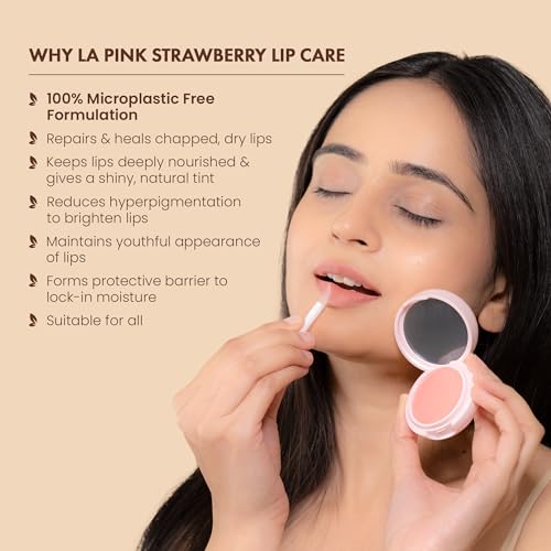 La Pink Strawberry Natural Tinted Lip Balm with Shea &amp; Kokum Butter | Nourished &amp; Soft Lips | 100% Microplastic Free Formulation | 15 gms (FROM INDIA SAB) - View 2 of 3